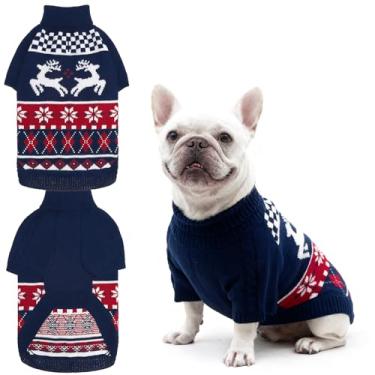 Imagem de EXPAWLORER Suéter de Natal para cães pequenos, médios e grandes, malha de gola rolê, roupas para animais de estimação, suéter de Natal, macacão quente e macio de inverno para filhotes, meninos e