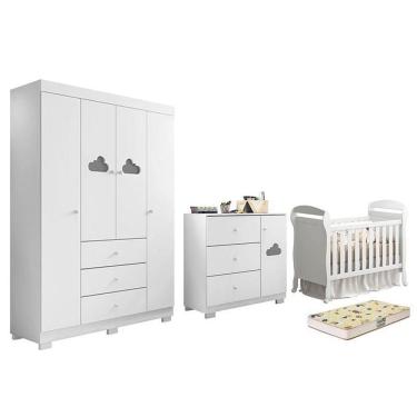 Imagem de Dormitório Infantil Ane Guarda Roupa, Cômoda, Berço Danny Branco Com Colchão Supreme - Phoenix Baby Branco