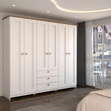 Imagem de Guarda-Roupa Casal Americano 6 Portas 3 Gavetas Branco/Ipê - Panorama 