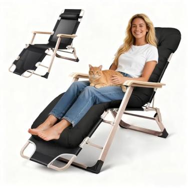 Imagem de Cadeira de Praia Reclinável Dobrável com Almofada de Algodão Removível - Design Ergonômico Ajustável em 3 Posições,Suporte Máximo de 150kg,Ideal para Espreguiçadeira de Praia,Jardim e Piscina