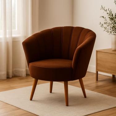 Imagem de Poltrona Pérola Decorativa Concha Marrom Quarto Penteadeira Recepção Suede D26