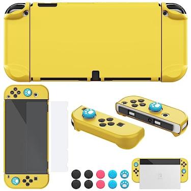 Imagem de COMCOOL Dockable Case for Nintendo Switch Oled - [9 FT Military Grade Drop Protection] [with Tempered Glass Screen Protector and Thumb Grips] Cute Protective Cover for Nintendo Switch Oled - Yellow