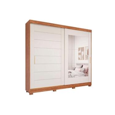 Imagem de Guarda Roupa Casal 2 Portas De Correr (1 C- Espelho) E 8 Gavetas C- Pés Florença Cinamomo-off White - Panan