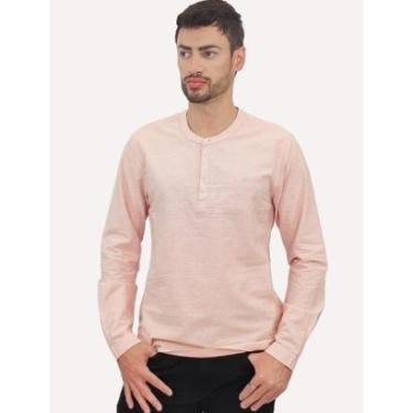 Imagem de Camisa King & Joe Bata Masculina Manga Longa Henley Mini Listrada Laranja-Masculino