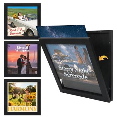 Imagem de GYHPD 3 peças de moldura de disco de vinil de madeira, molduras de álbum de abertura frontal para exibição de discos, suporte de disco para parede para disco de vinil LP de 30 x 30 cm, tela de moldura