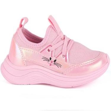 Imagem de Tênis Infantil Menina Calce Fácil Bordado Gatinho T004-Feminino