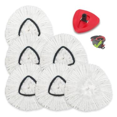 Imagem de Pacote com 6 cabeças de substituição para esfregão giratório, compatíveis com o sistema Oceda EasyWring 1, refis reutilizáveis e de microfibra para limpeza de piso de madeira, com base