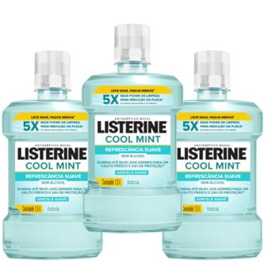 Imagem de Kit Com 3 Enxaguante Bucal Liste Rine Cool Mint 1,5L | Pack Econômico