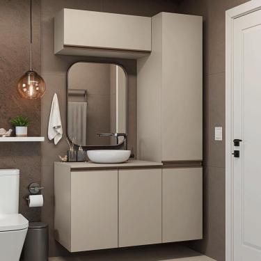 Imagem de Conjunto Gabinete Suspenso Para Banheiro 120cm 5 Portas Nice Madesa 02 Crema