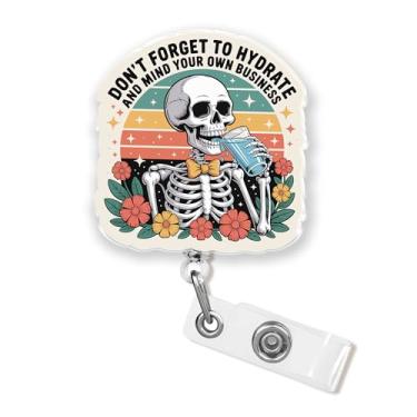 Imagem de Carretel de crachá Don't Forget to Hydrate and Mind Your Own Business de 4,5 cm de saúde mental, autocuidado, sarcástico, engraçado, enfermeira, CNA, porta-crachás, clipe retrátil, cordões de acrílico