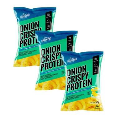 Imagem de Kit 3 snack proteico salgadinho whey onion crispy cebola 50g - SHARK P