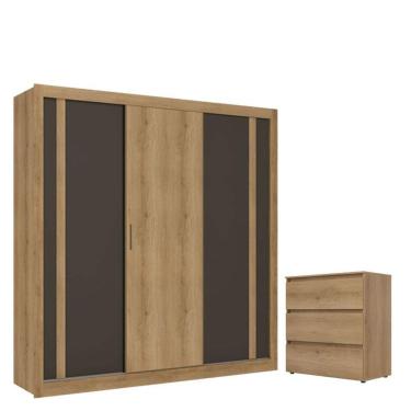 Imagem de Guarda Roupa Casal Ibiza 3 Portas Capuccino Cacau Off White Flex E Cômoda Gaveteiro Condessa Capuccino - Thb