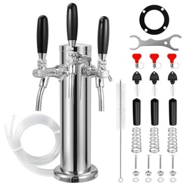 Imagem de Dbgogo Torre de cerveja de 3 torneiras ajustável com controle de fluxo torneira de cerveja com três torneiras torre de cerveja inoxidável de 7,6 cm dispensador de torre de cerveja Kegerator kit de