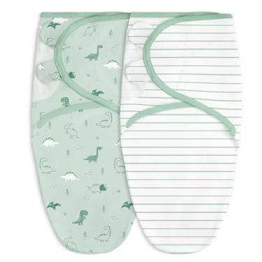 Imagem de Cobertor para bebê, 0 a 3 meses, saco de dormir de algodão com braço, cobertores vestíveis para meninos recém-nascidos (dinossauro e listras, pacote com 2)