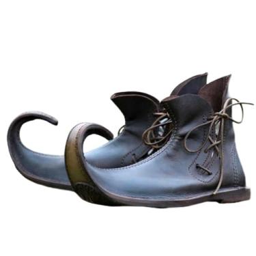 Imagem de Calçado de couro medieval Poulaine – Calçado masculino feito à mão para fantasia romana – LARP, Renascença e Reconstituição, Preto, 46