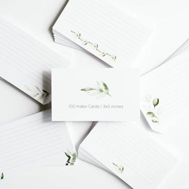 Imagem de Cartões de índice de folha verde da Pure Print and Design | Cartões florais perfeitos para sessões de estudo e aprendizado | 100 cartões de qualidade premium com 5 designs diferentes | Folha verde |