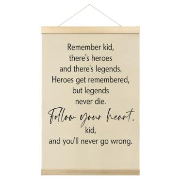 Imagem de Moldura para pendurar pôsteres com citações inspiradoras, Remember Kid Follow Your Heart Canvas Hanging Flag Wall Sign Decor Gift, Arte de parede minimalista para quarto de jogos