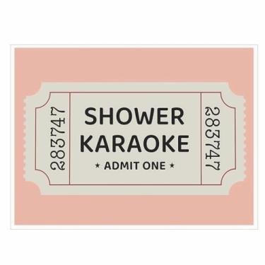 Imagem de Pôster de bilhete de karaokê para chuveiro, arte de parede em tela rosa, vintage, banheiro, estampa de canto para diversão feminino, quarto de pó, dormitório, apartamento ou área de penteadeira