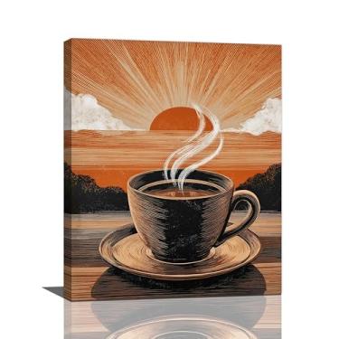 Imagem de Arte de parede de café vintage boho cozinha sala de jantar café lona decoração de parede café bar decoração imagens pintura arte emoldurada para escritório sala de estar quarto 40,6 cm x 50,8 cm