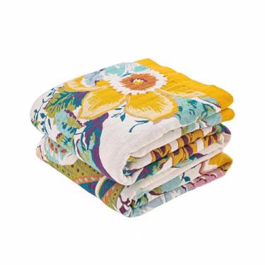Imagem de KMBFWU Cobertor Boho 127 cm x 152 cm macio aconchegante musselina colcha cobertor para decoração de cama, 100% algodão estampa floral sofá cadeira capa reversível vintage casa de campo tapeçaria