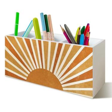 Imagem de YTRGI Suporte de caneta de sol Boho para decoração de mesa de escritório, suporte de lápis de madeira para uso doméstico, acessórios de mesa, presentes boho para mulheres e homens