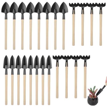 Imagem de Kit de ferramentas manuais de aço mini 8 conjuntos de ferramentas de jardinagem, ferramenta de jardim portátil com cabo de madeira, espátula, pá, ancinho para suculentas, bonsai, plantas de interior