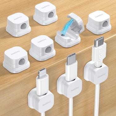 Imagem de Pacote com 9 clipes magnéticos para cabos, acessórios de gerenciamento de cabos de mesa, clipes de cabo, suporte de fio USB adesivo organizador para casa, escritório, telefone, parede, mesa de