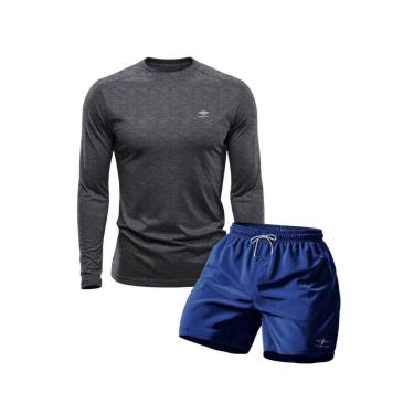 Imagem de Conjunto Camiseta Manga Longa Dry Proteção Uv e Short Mauricinho Academia Verão Básico-Masculino