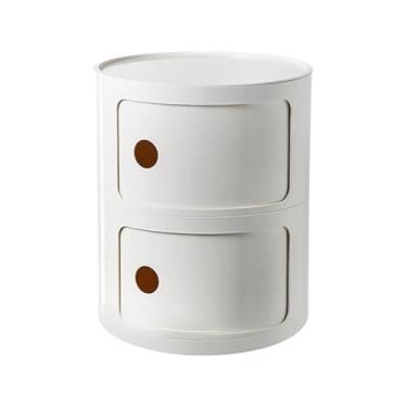 Imagem de Armário de armazenamento multifuncional, mesa de cabeceira com portas de correr, mesa de cabeceira redonda com gavetas, adequado para sala de estar e quarto, espaço pequeno (tamanho: 2 camadas, cor