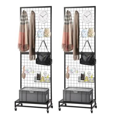 Imagem de NectaCol Painéis de parede de grade, suporte de exibição de painel de grade de 6 x 15 cm com placa de base, rack de exibição de parede de arame preto, painéis de grade para exibição, suporte de