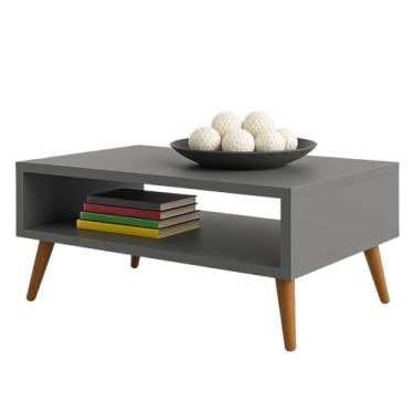 Imagem de Mesa de Centro Retrô com Nicho – Pés Palito em Madeira Maciça | 65cm(Cinza)