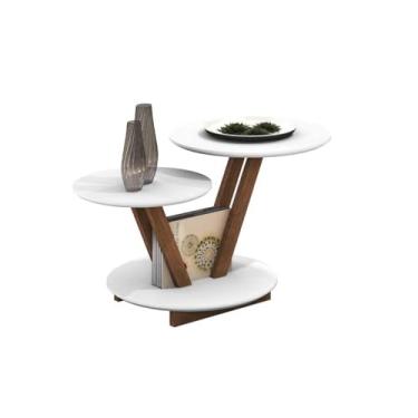 Imagem de Mesa Mesinha de Centro Redonda Com 2 Andares Design Moderno para Sala Escritório Madeira(Branco)