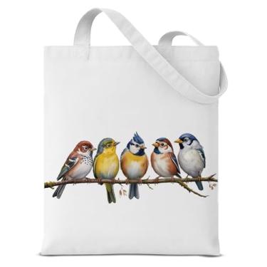 Imagem de QYCFDXD Sacola de lona estética para mulheres, linda bolsa de ombro com estampa dupla face, Aquarela de pássaros, Medium