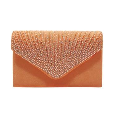 Imagem de YUGAORULI Bolsas de mão femininas para noite, festa de casamento, strass, para coquetel, formatura, jantar, Laranja