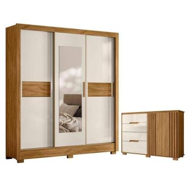 Imagem de Guarda Roupa Casal Bahamas E Cômoda Texas Freijó Off White - Moval