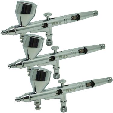 Imagem de Kit 3 Canetas Aerógrafo Dupla Ação Profissional 0,2 mm 9 ml Importway IWCA-1C