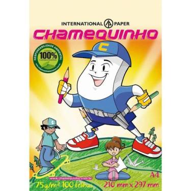 Imagem de Papel Sulfite Amarelo A4 (21x29,7cm) - 100 Folhas - Chamequinho - Cham