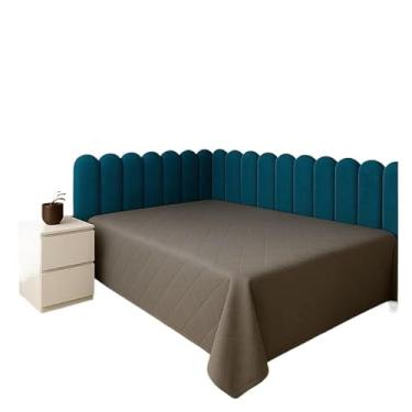 Imagem de Cabeceira Estofada Premium em Suede Formato L 45x20 cm | Modular para Cama Box Casal, Queen e King | MDF + Espuma(PETRÓLEO,QUEEN - 18 UNIDADES)