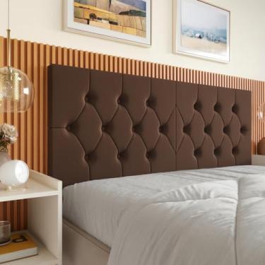 Imagem de Cabeceira Estofada Capitonê para Cama Box Casal 140cm em Suede – Cabeceira Suspensa Decorativa(MARROM)