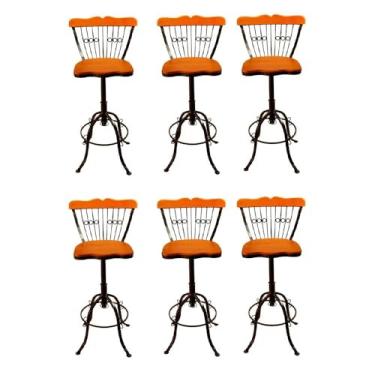 Imagem de Banqueta Artesanal Rústica Giratoria Altura Ajustável Até 70cm Ferro e Madeira Maciça Artesanal Anti Ferrugem (6)