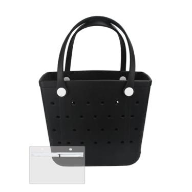 Imagem de Urvczza Bolsa de praia de borracha, bolsa feminina à prova d'água, para viagens, piscinas e academias, Preto, Medium, Bolsa de praia à prova d'água