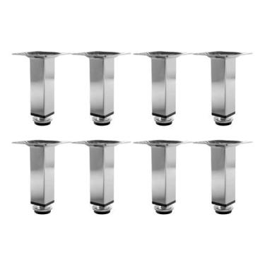 Imagem de Kit 8 Pés Para Móveis Regulável Quadrado Cromado 8Cm - Hd Ferragens