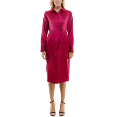 Imagem de Nicole Miller Vestido feminino de manga comprida com gola sobrepeliz de cetim, Sangria, 46