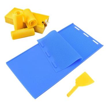 Imagem de Molde de prensa de base de cera de abelha de silicone, 2 folhas, colmeia antiaderente de 5,4 mm, reutilizável para apicultura e suprimentos de fabricação de velas (azul)