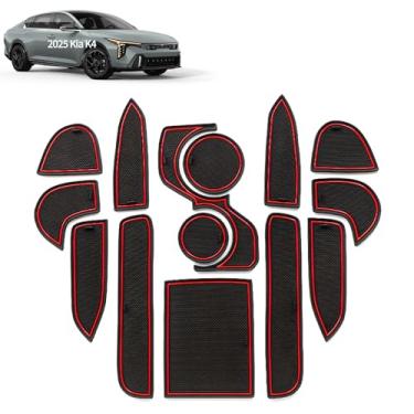 Imagem de Erivis Tapete para porta de carro para acessórios Kia K4 2025, almofada de vedação interna antiderrapante com ranhura de borracha compartimento para console central para 2025 Kia K4 GT-Line LX LXS EX