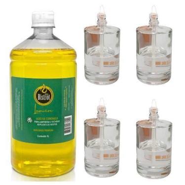 Imagem de Kit 4 Lamparinas Decorativa Cilí Incolor + 1L De Citronela - Velas bis