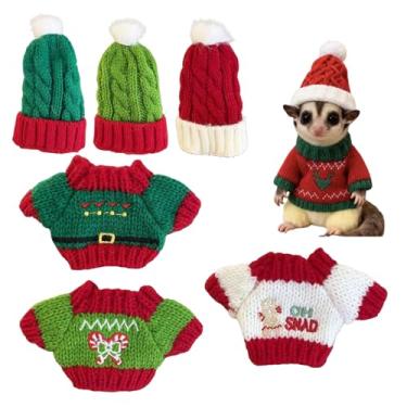 Imagem de 6 peças Roupas Sugar Glider Chapéu de Natal Suéter Roupa de Inverno Quente Espessado Bonito Traje de Véspera de Natal Adequado para Planadores de Açúcar, Furões, Esquilos, Porquinhos-da-índia e outros