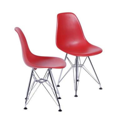Imagem de Kit 2 Cadeiras Boxbit Dkr Eames Base Cromada Vermelha