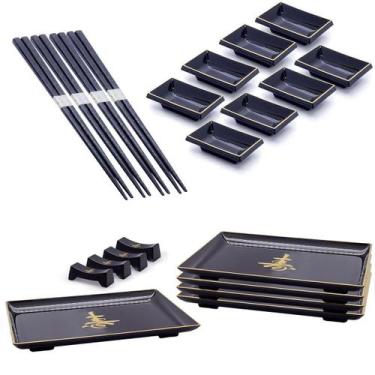 Imagem de Kit Japonês 8 Molheira 4 Hashi 4 Prato 4 Descanso Hashi - AC