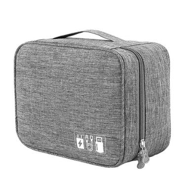 Imagem de Estojo Organizador, Necessaire Bolsa de Armazenamento de Cabo Eletrônicos de Dados Digital Multifuncional Viagem, 24.5cm*10cm*18cm(Cinza)
